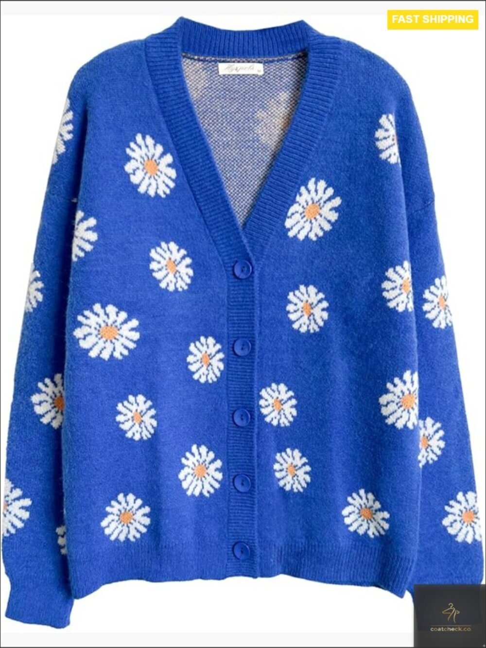 Long Sleeve V-Neck Cardigan Sweater Y2K Knit Colorful Patterned Button Down